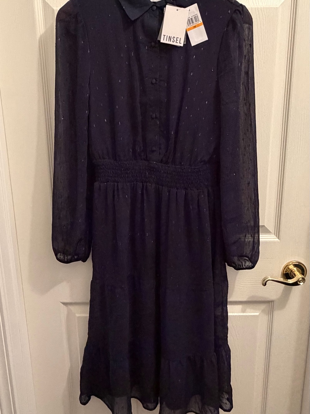 Tinsel Navy Long Sleeve Collared Midi Dress NWT